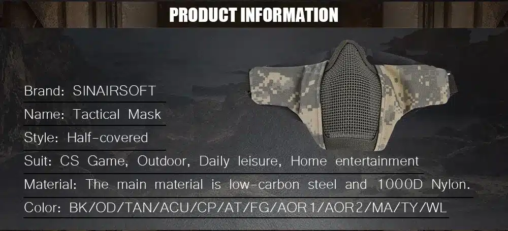 SINAIRSOFT Tactical Airsoft Mask Helmet Half Lower Face Metal Steel Net Hunting Protective prop for Paintball Party Mask CS 8