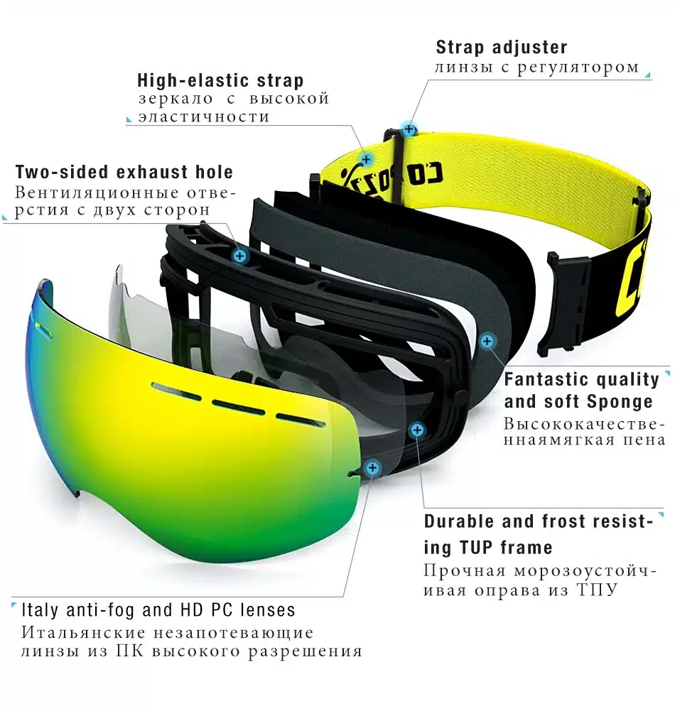 New COPOZZ brand ski goggles double layers UV400 anti-fog big ski mask glasses skiing men women snow snowboard goggles GOG-201 4