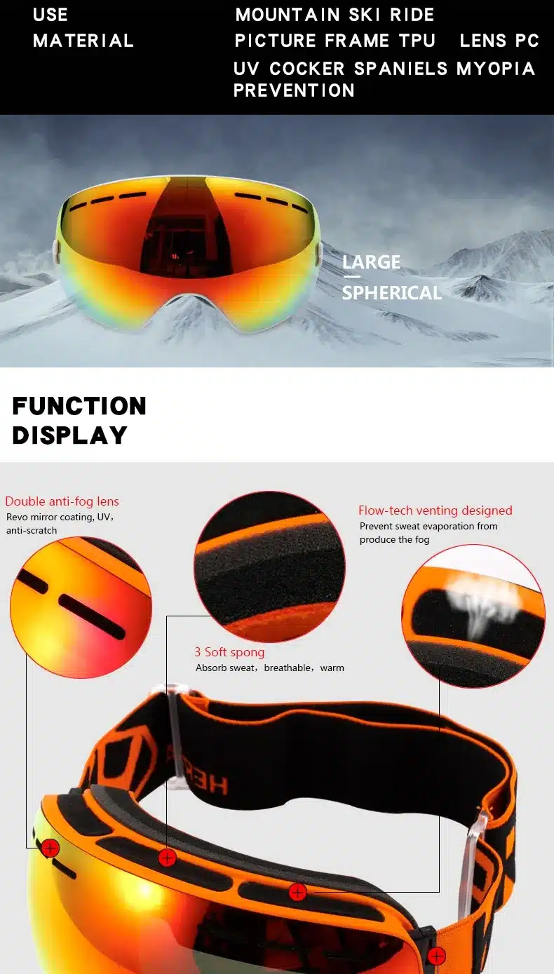 New HERBA brand ski goggles Ski Goggles Double Lens UV400 Anti-fog Adult Snowboard Skiing Glasses Women Men Snow Eyewear 25