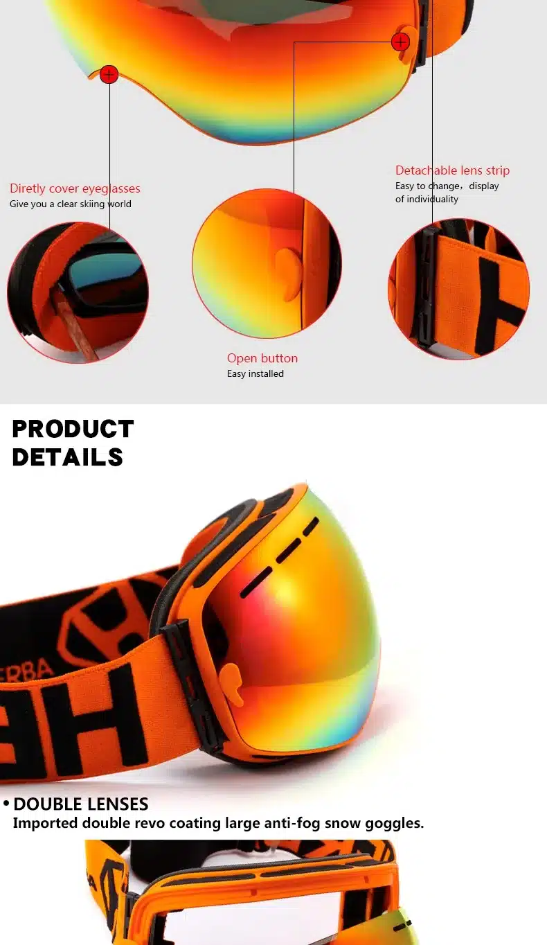 New HERBA brand ski goggles Ski Goggles Double Lens UV400 Anti-fog Adult Snowboard Skiing Glasses Women Men Snow Eyewear 26