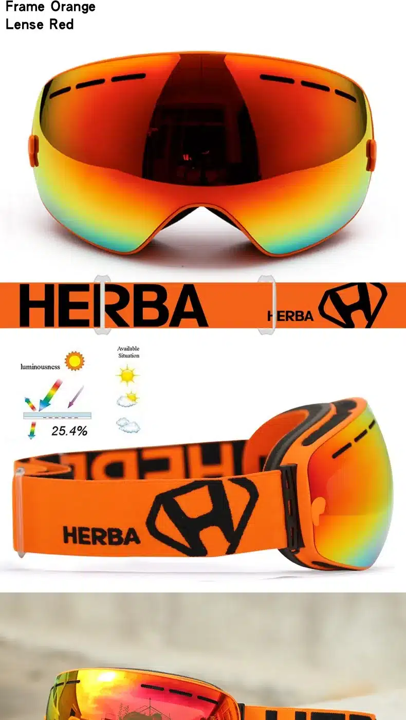 New HERBA brand ski goggles Ski Goggles Double Lens UV400 Anti-fog Adult Snowboard Skiing Glasses Women Men Snow Eyewear 29