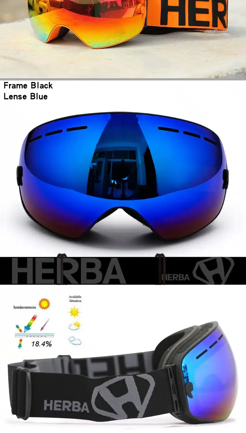 New HERBA brand ski goggles Ski Goggles Double Lens UV400 Anti-fog Adult Snowboard Skiing Glasses Women Men Snow Eyewear 30