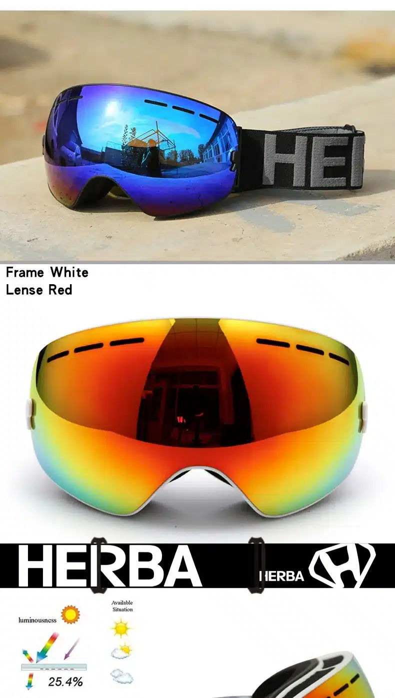 New HERBA brand ski goggles Ski Goggles Double Lens UV400 Anti-fog Adult Snowboard Skiing Glasses Women Men Snow Eyewear 31