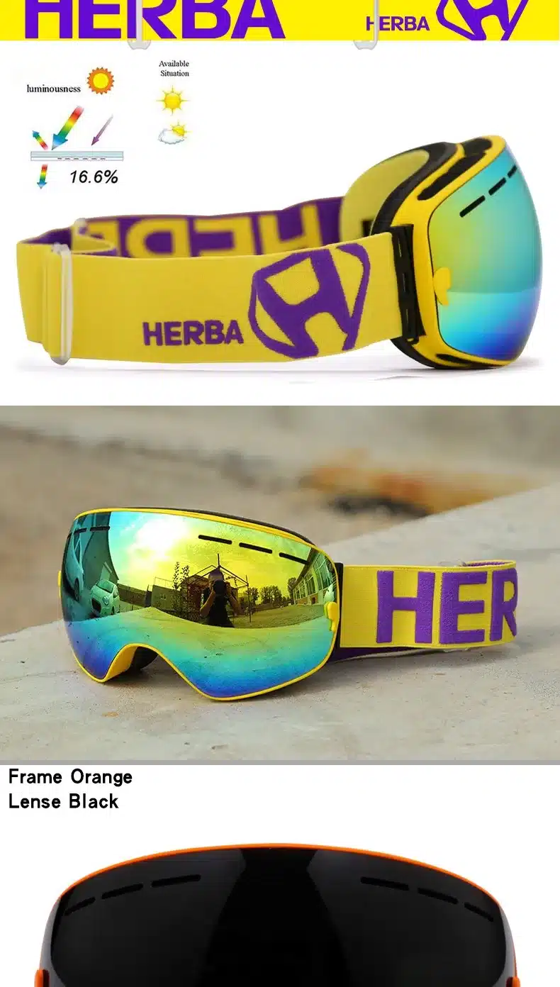 New HERBA brand ski goggles Ski Goggles Double Lens UV400 Anti-fog Adult Snowboard Skiing Glasses Women Men Snow Eyewear 33