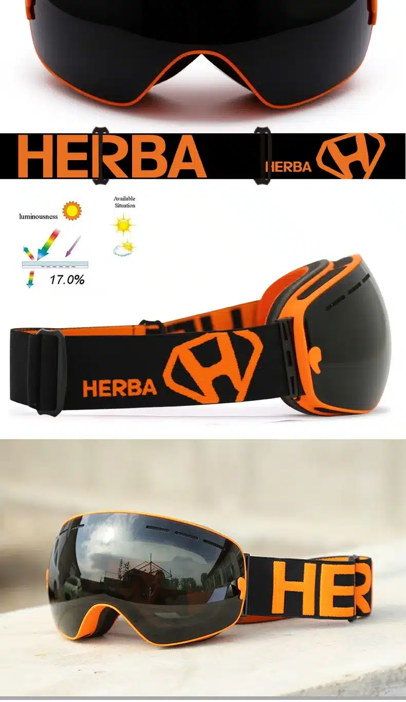 New HERBA brand ski goggles Ski Goggles Double Lens UV400 Anti-fog Adult Snowboard Skiing Glasses Women Men Snow Eyewear 34