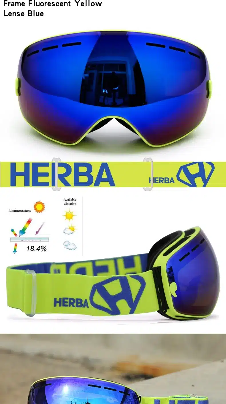 New HERBA brand ski goggles Ski Goggles Double Lens UV400 Anti-fog Adult Snowboard Skiing Glasses Women Men Snow Eyewear 35