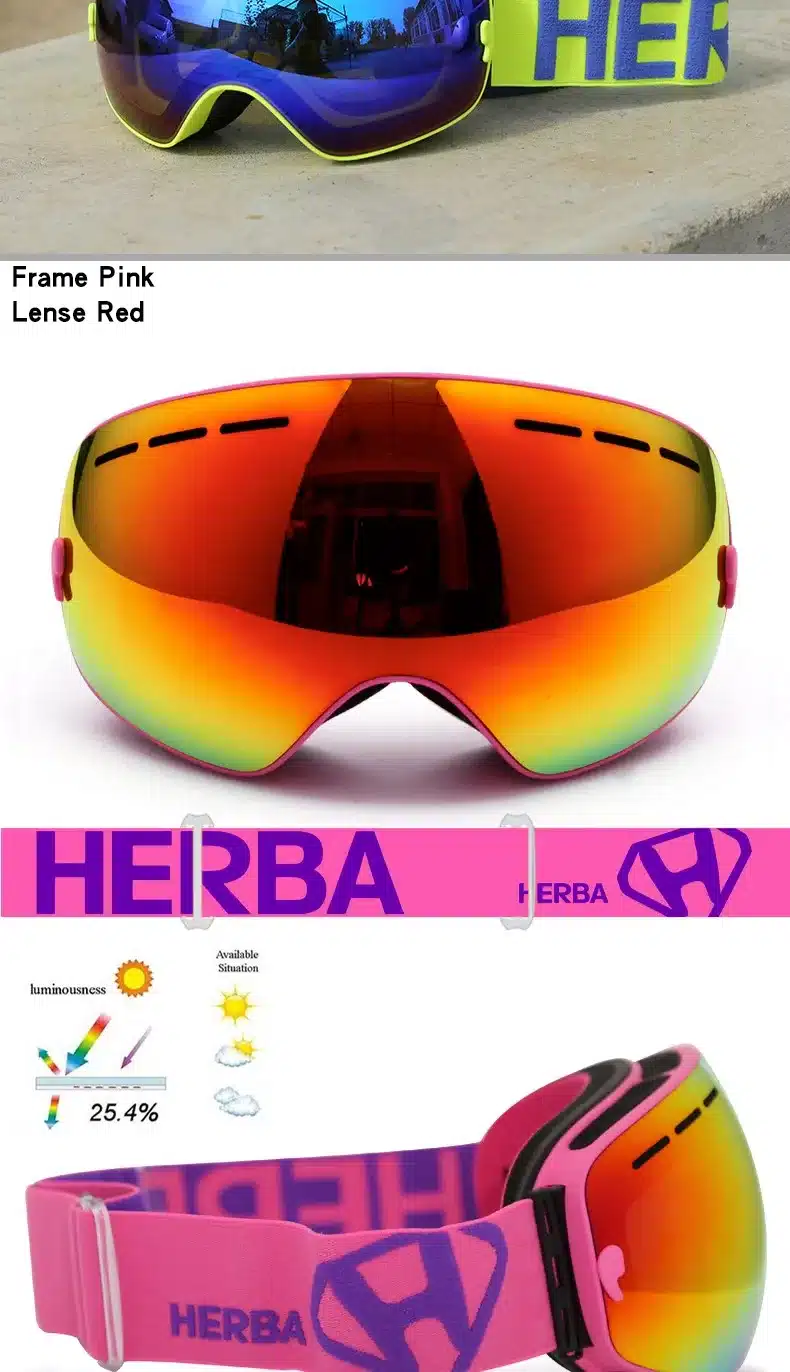 New HERBA brand ski goggles Ski Goggles Double Lens UV400 Anti-fog Adult Snowboard Skiing Glasses Women Men Snow Eyewear 36