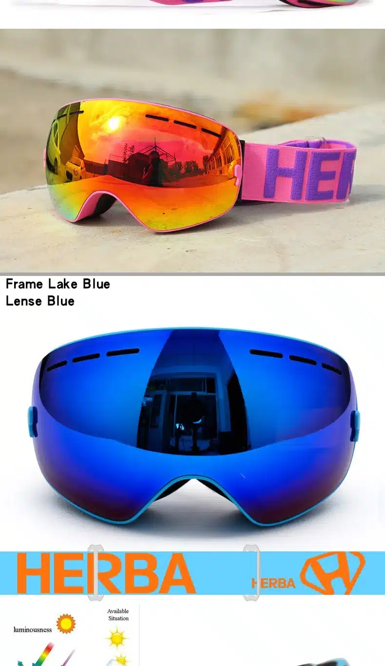 New HERBA brand ski goggles Ski Goggles Double Lens UV400 Anti-fog Adult Snowboard Skiing Glasses Women Men Snow Eyewear 37