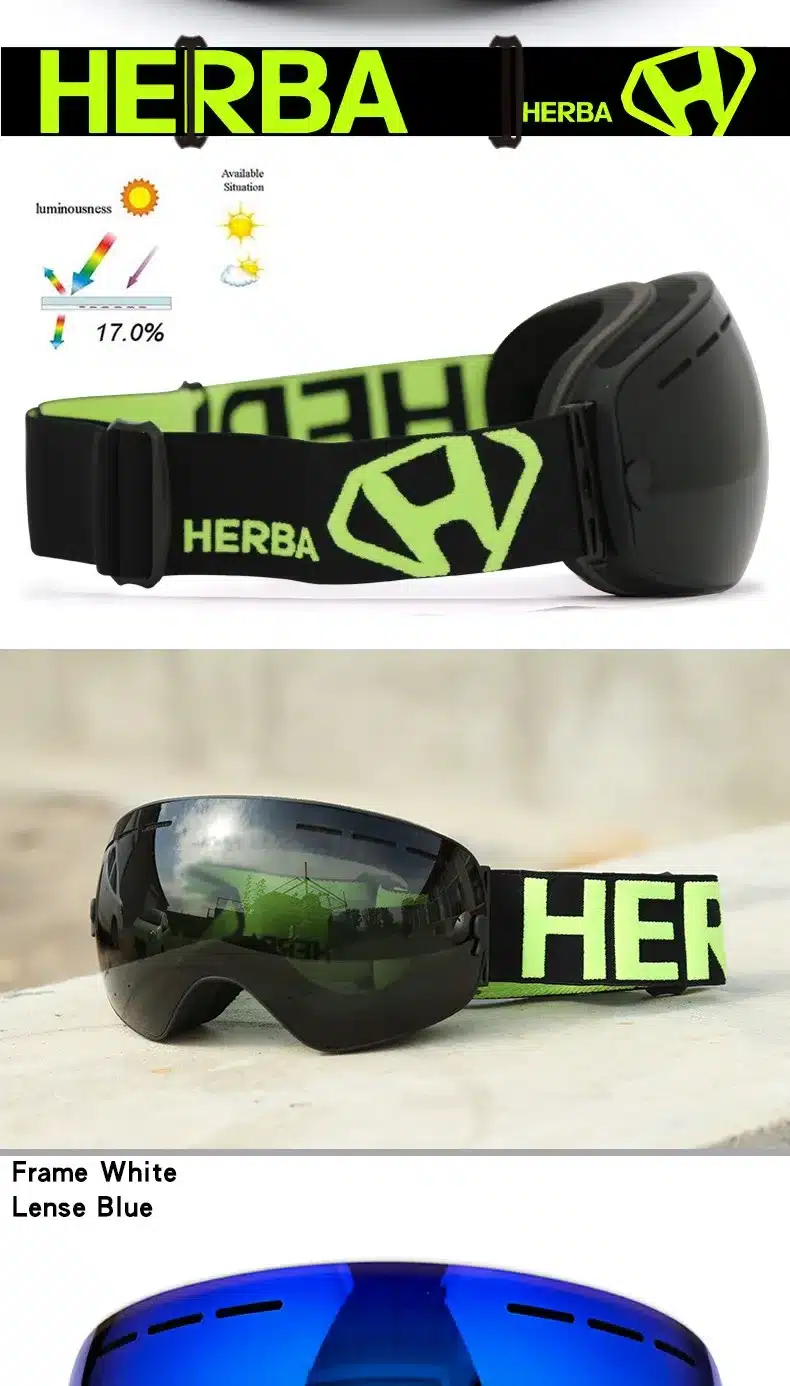 New HERBA brand ski goggles Ski Goggles Double Lens UV400 Anti-fog Adult Snowboard Skiing Glasses Women Men Snow Eyewear 39