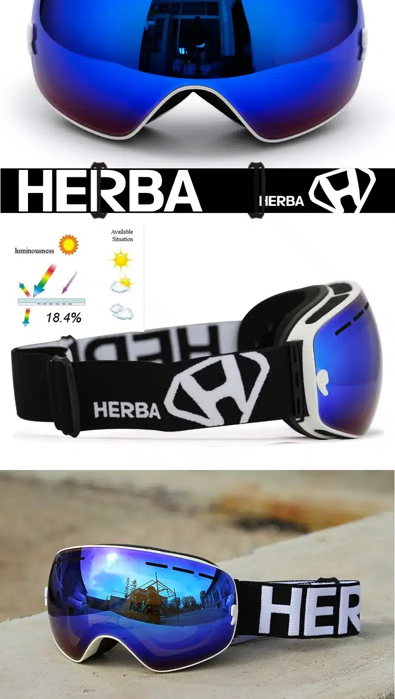 New HERBA brand ski goggles Ski Goggles Double Lens UV400 Anti-fog Adult Snowboard Skiing Glasses Women Men Snow Eyewear 40