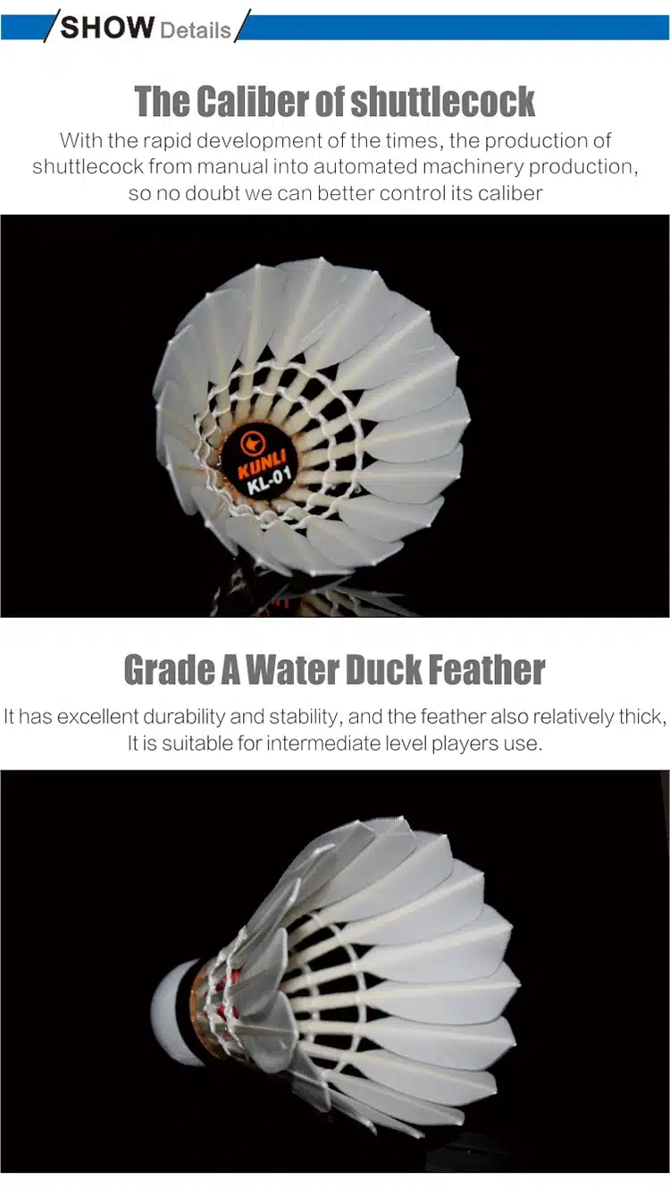 KUNLI-01 Top class duck feather badminton shuttlecock 12 pcs/dozen feather shuttlecock for competition 5dozen/lot free shipping 6