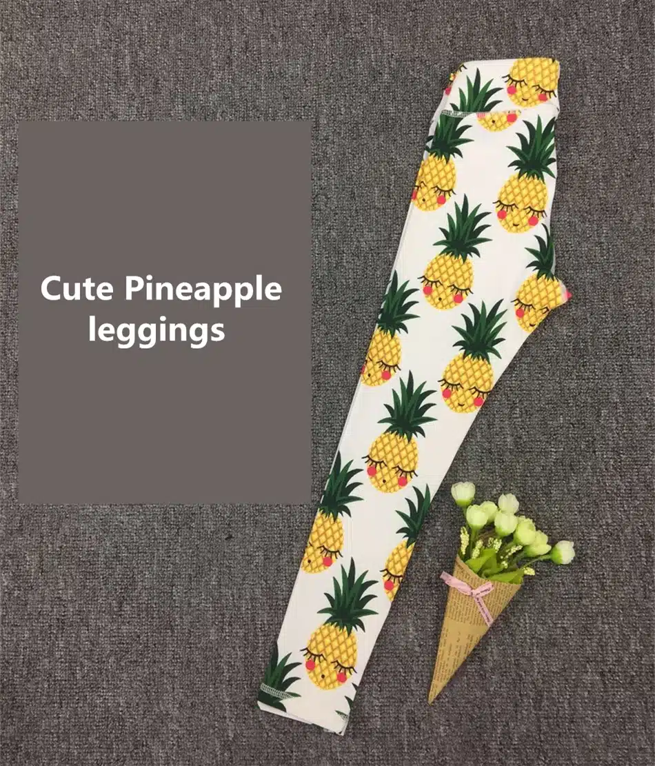 Oyoo Funny Strawberry printed athletic yoga leggings women running sport tights girls baby blue pineapple fitness legging 4