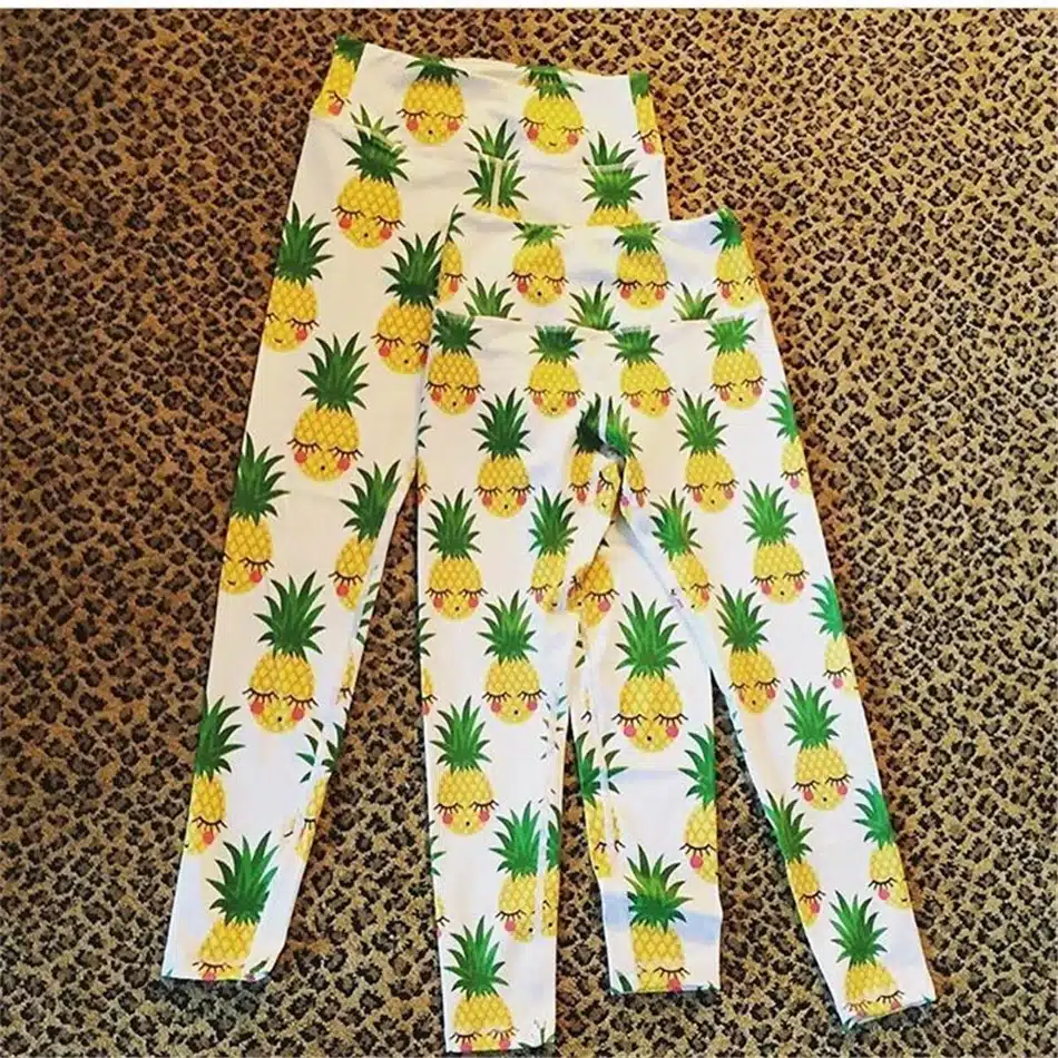Oyoo Funny Strawberry printed athletic yoga leggings women running sport tights girls baby blue pineapple fitness legging 17