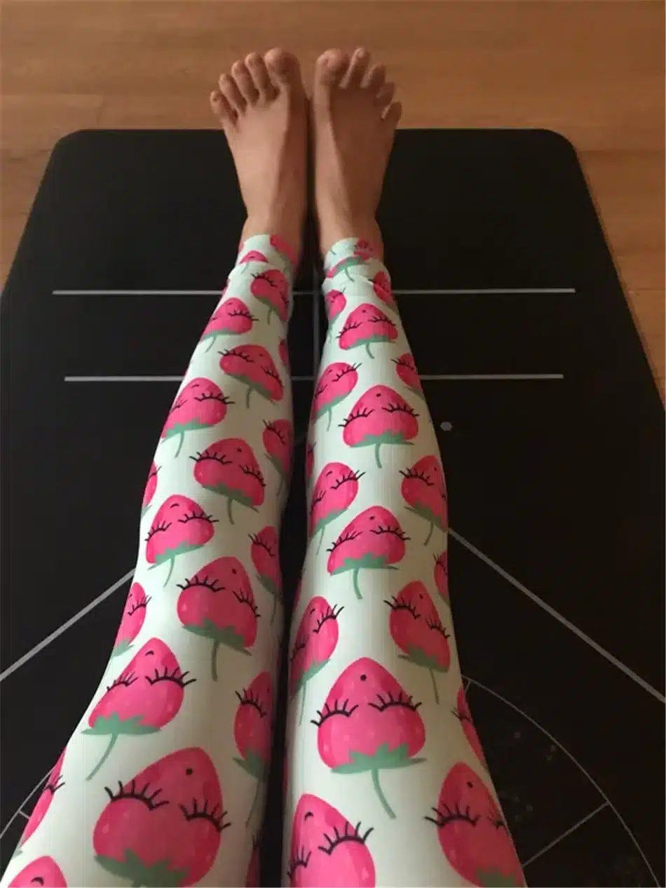 Oyoo Funny Strawberry printed athletic yoga leggings women running sport tights girls baby blue pineapple fitness legging 22