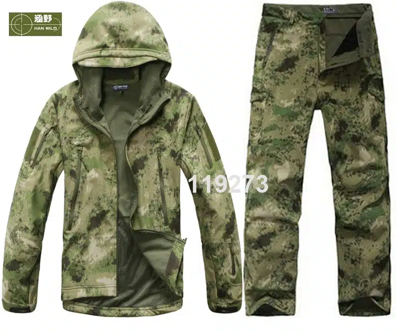 HANWILD Man Fishing Waterproof Hunting Tactical SoftShell Outdoor Jacket SharkSkin Military Camouflage Jackets Set Sport Army S6 16