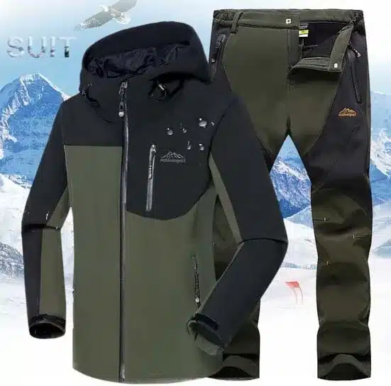 DIRENJIE Man Winter Waterproof Fishing Camping Trekking Fleece SoftShell Outdoor Jacket Pant Set Sport Hiking Trousers 5XL S36 3