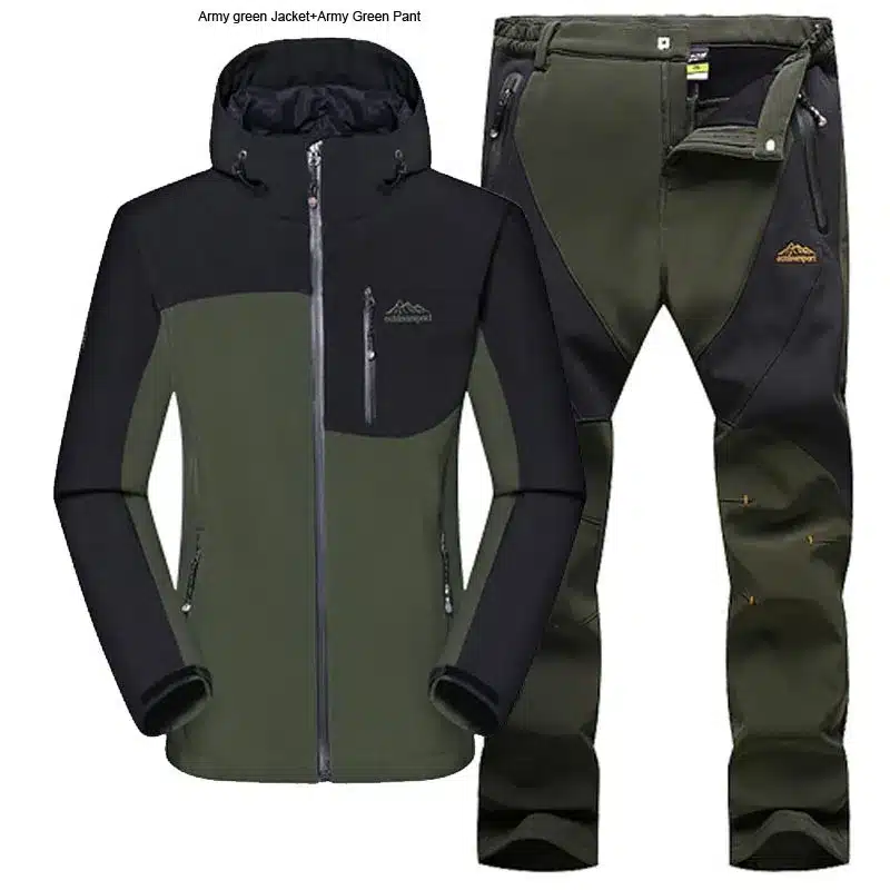 DIRENJIE Man Winter Waterproof Fishing Camping Trekking Fleece SoftShell Outdoor Jacket Pant Set Sport Hiking Trousers 5XL S36 9