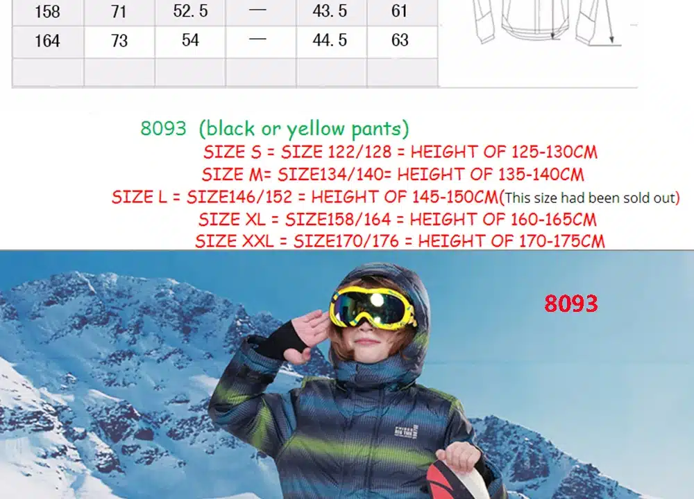 2016 New FREE SHIPPING kids boys winter clothing set skiing jacket+pant snow suit -20-30 DEGREE boys ski suit size134-164 6