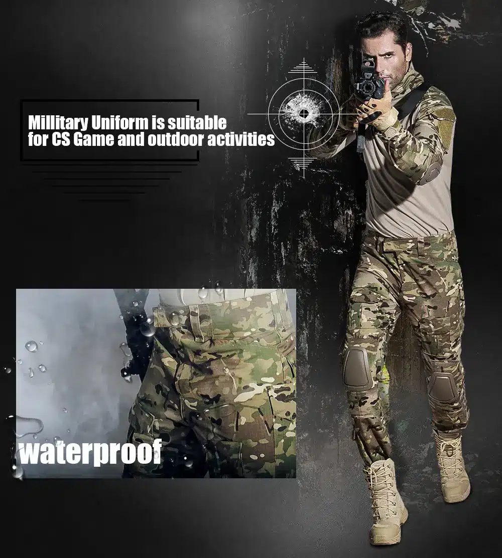 SINAIRSOFT Military Uniform Multicam Army Combat Shirt Uniform Tactical Pants With Knee Pads Camouflage Suit Hunting Clothes 10