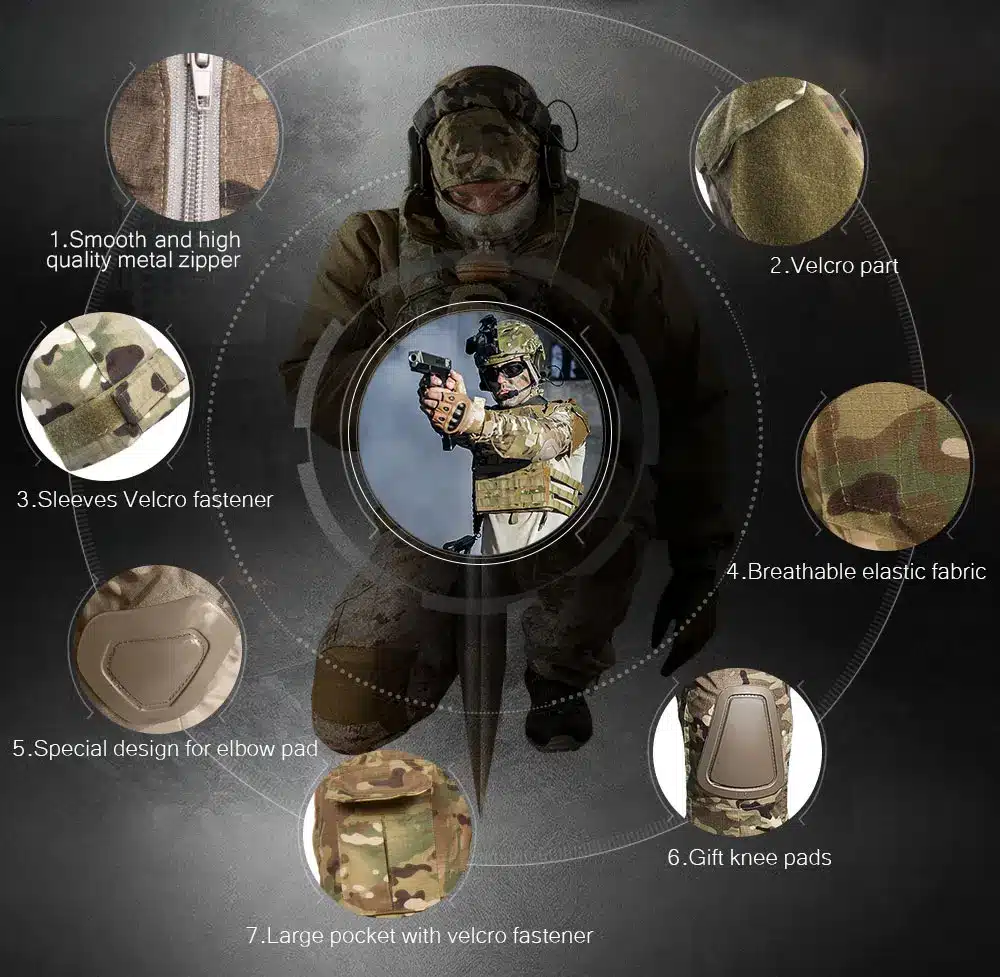 SINAIRSOFT Military Uniform Multicam Army Combat Shirt Uniform Tactical Pants With Knee Pads Camouflage Suit Hunting Clothes 12