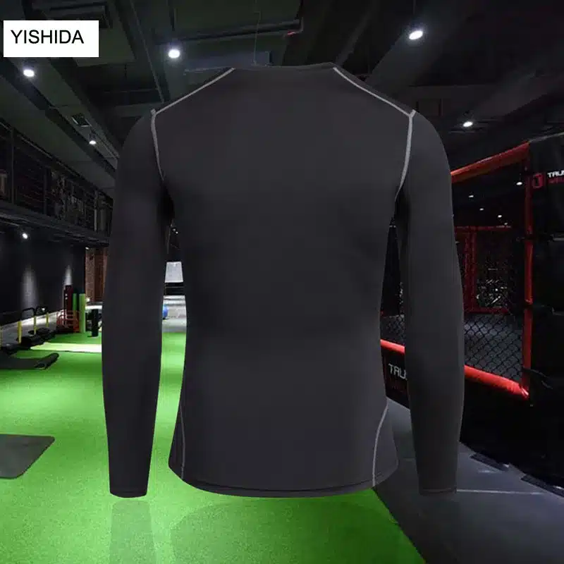 YISHIDA Men Gyms Clothing Fitness compression male tops Bodybuilding Long Sleeved Tshirt rashguard Quick-drying t-shirts UVprotc 15