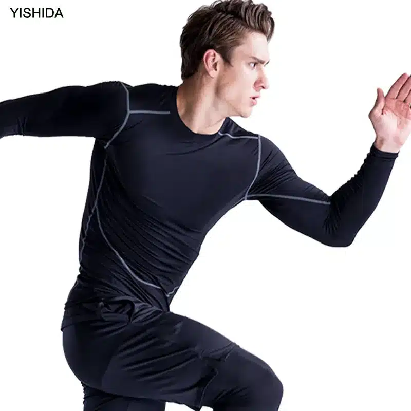 YISHIDA Men Gyms Clothing Fitness compression male tops Bodybuilding Long Sleeved Tshirt rashguard Quick-drying t-shirts UVprotc 16