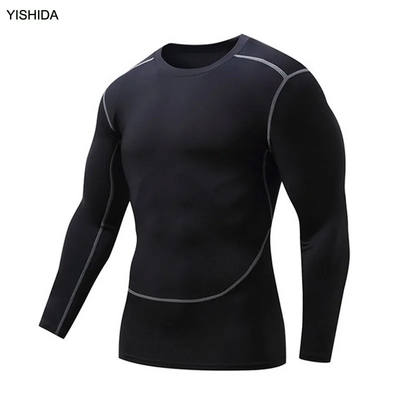 YISHIDA Men Gyms Clothing Fitness compression male tops Bodybuilding Long Sleeved Tshirt rashguard Quick-drying t-shirts UVprotc 17