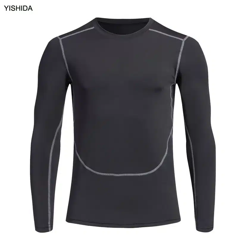 YISHIDA Men Gyms Clothing Fitness compression male tops Bodybuilding Long Sleeved Tshirt rashguard Quick-drying t-shirts UVprotc 19
