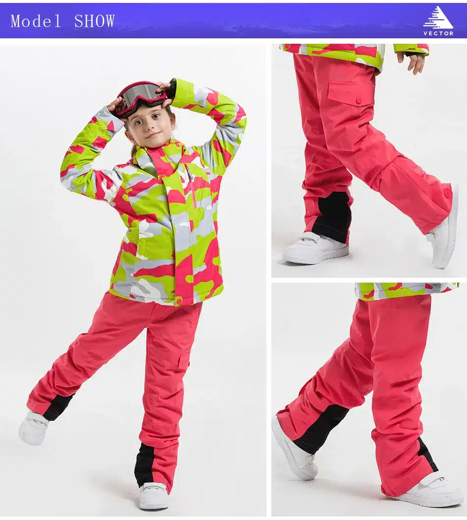 VECTOR Boys Girls Ski Suits Warm Waterproof Children Skiing Snowboarding Jackets + Pants Winter Kids Child Ski Clothing Set 8