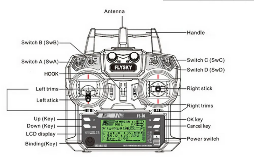 Wholesale FlySky FS-i6 2.4G 6CH AFHDS RC Transmitter With FS-iA6 FS-iA6B Receiver for Airplane Heli UAV Multicopter Drone 11
