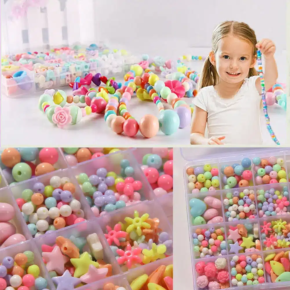 Assorted Plastic Acrylic Bead Kit Accessories DIY Bracelects Toys Jewelry Making Kids Beads Set Creative Gifts for children 13