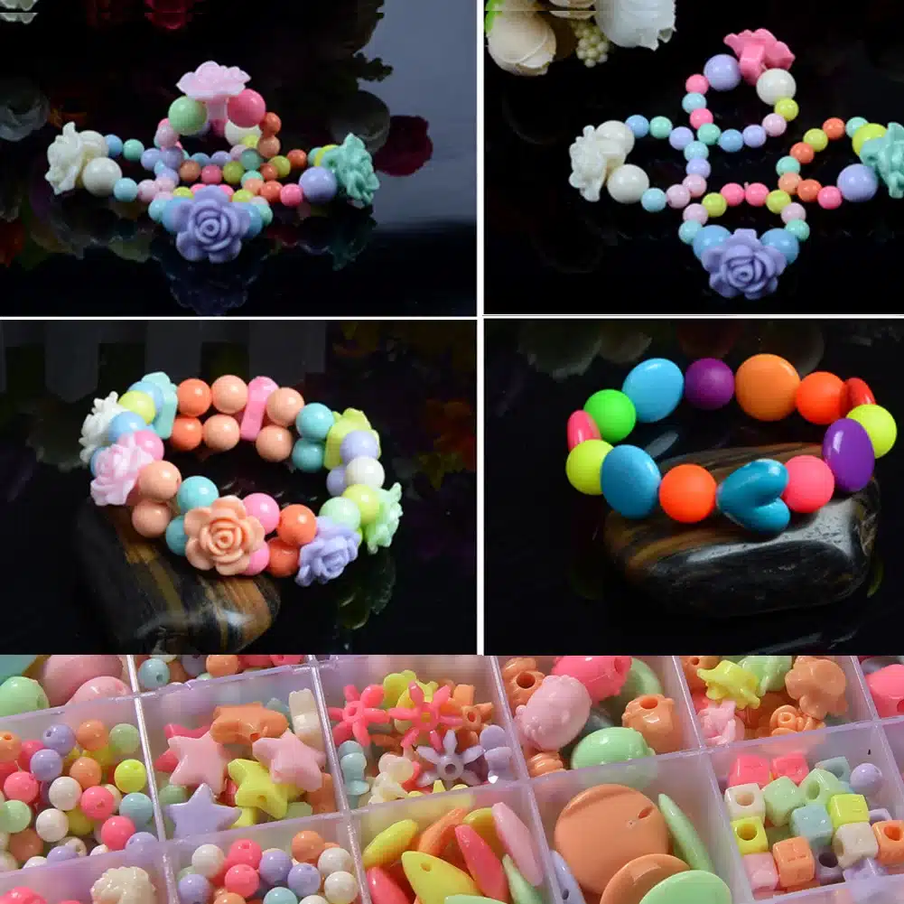 Assorted Plastic Acrylic Bead Kit Accessories DIY Bracelects Toys Jewelry Making Kids Beads Set Creative Gifts for children 14