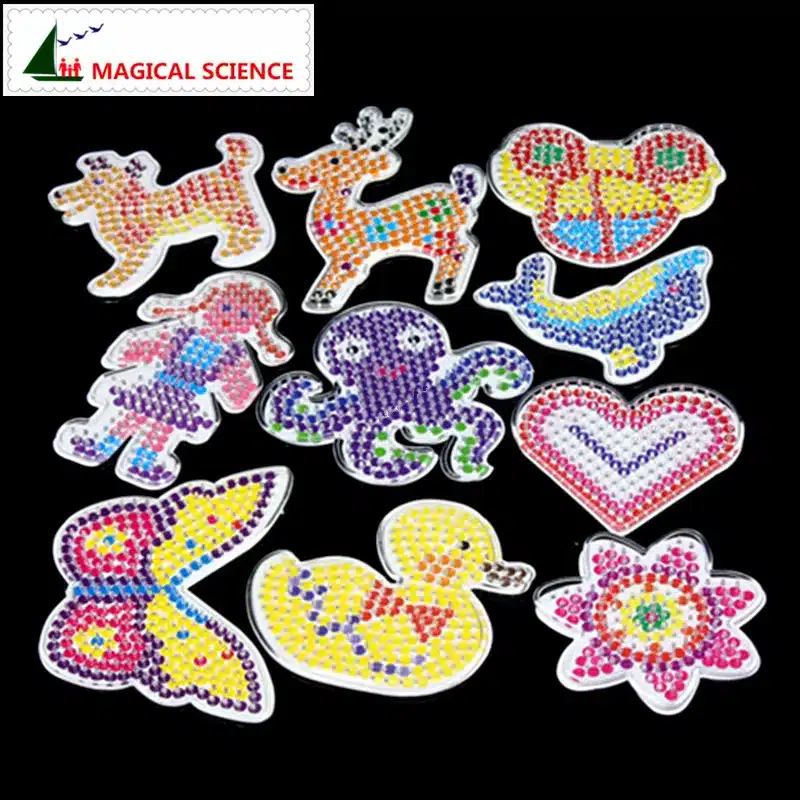 10pc Puzzle Pegboards Patterns with colored paper For 5mm Hama Perler Beads DIY Kids Craft Plastic Stencil child fuse bead Toys 1