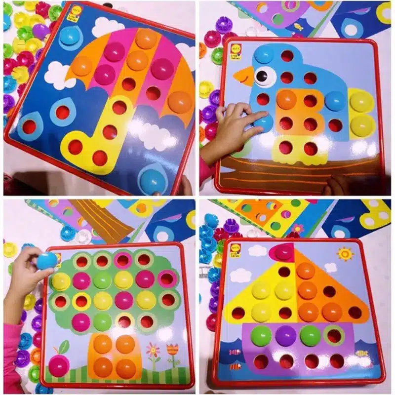 3D Puzzles Toys For Children Composite Picture Puzzle Creative Mosaic Mushroom Nail Kit Educational Toys Button Art Kids Toy 6