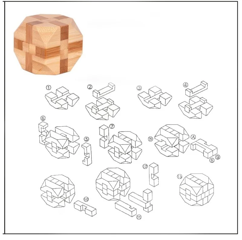 10 pcs/set 3D handmade vintage Ming lock Luban lock wooden toys adults puzzle children adult Christmas gift 21
