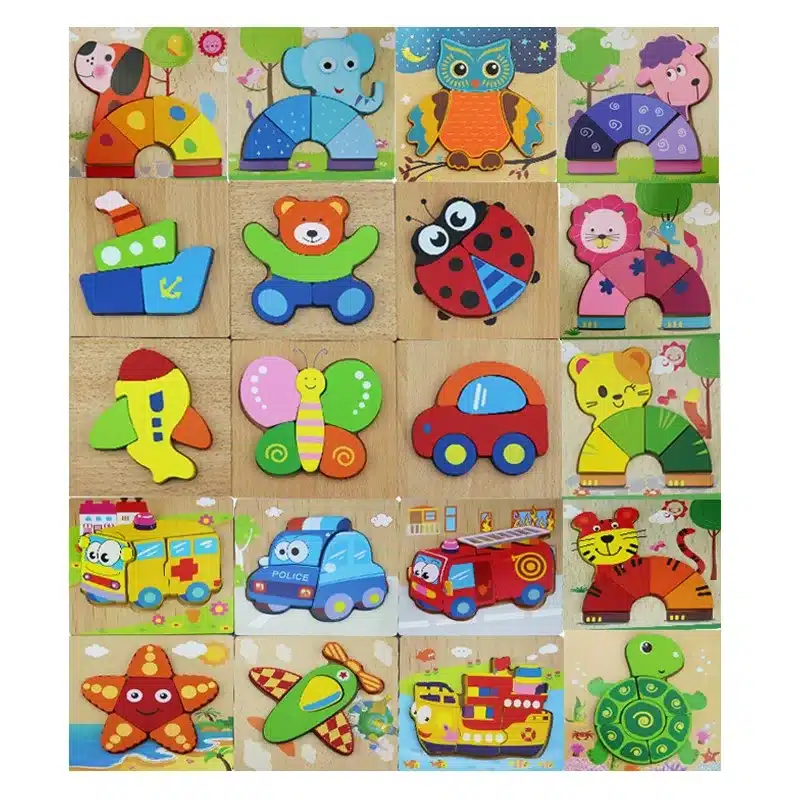 Wooden 3D Puzzle Jigsaw Wooden Toys For Children Cartoon Animal Puzzle Intelligence Kids Educational Toy Toys 2