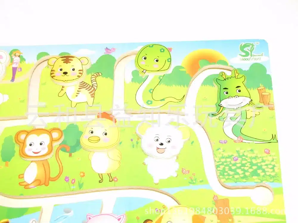 Educational Early Learning Slide Puzzle Kids Wooden Toys for Children Labyrinth Puzzle Animal-Body-Match Maze Intelligence W268 11