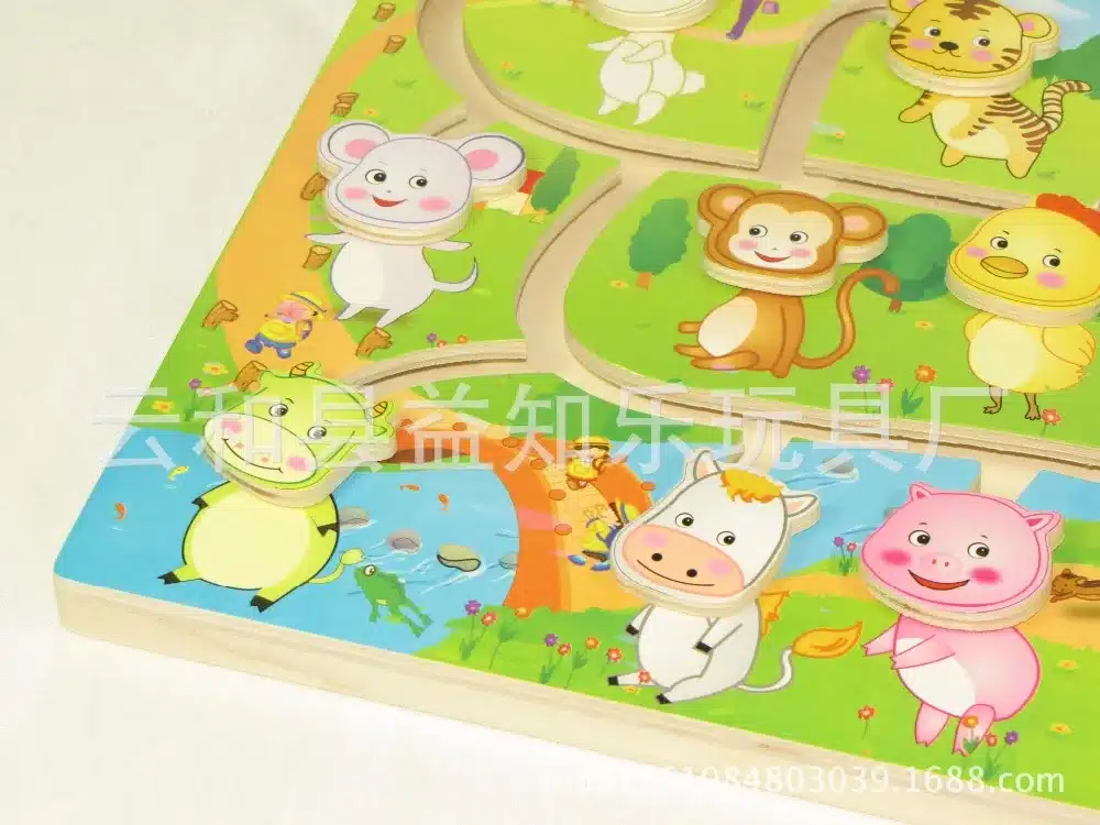 Educational Early Learning Slide Puzzle Kids Wooden Toys for Children Labyrinth Puzzle Animal-Body-Match Maze Intelligence W268 12