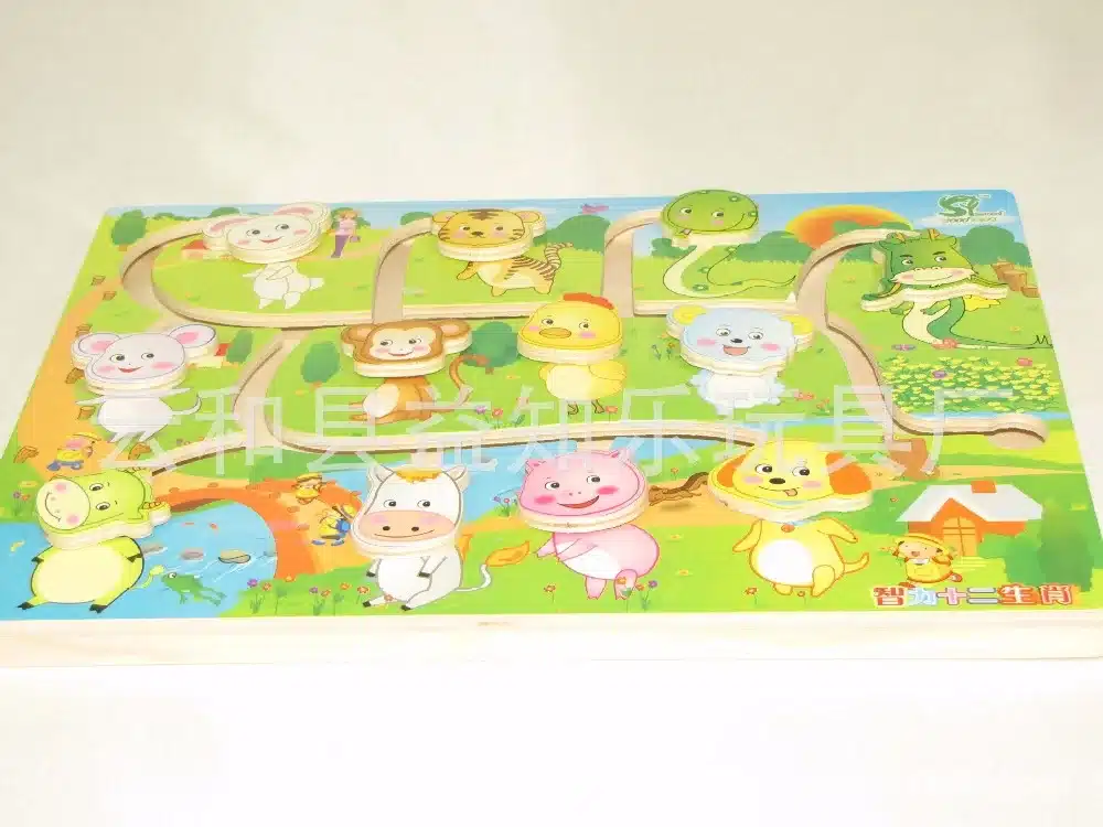 Educational Early Learning Slide Puzzle Kids Wooden Toys for Children Labyrinth Puzzle Animal-Body-Match Maze Intelligence W268 13