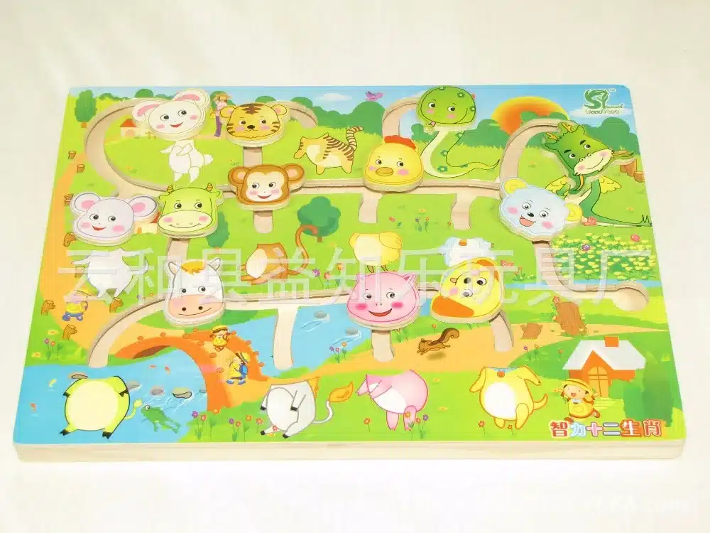 Educational Early Learning Slide Puzzle Kids Wooden Toys for Children Labyrinth Puzzle Animal-Body-Match Maze Intelligence W268 14