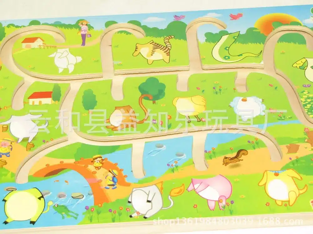 Educational Early Learning Slide Puzzle Kids Wooden Toys for Children Labyrinth Puzzle Animal-Body-Match Maze Intelligence W268 15