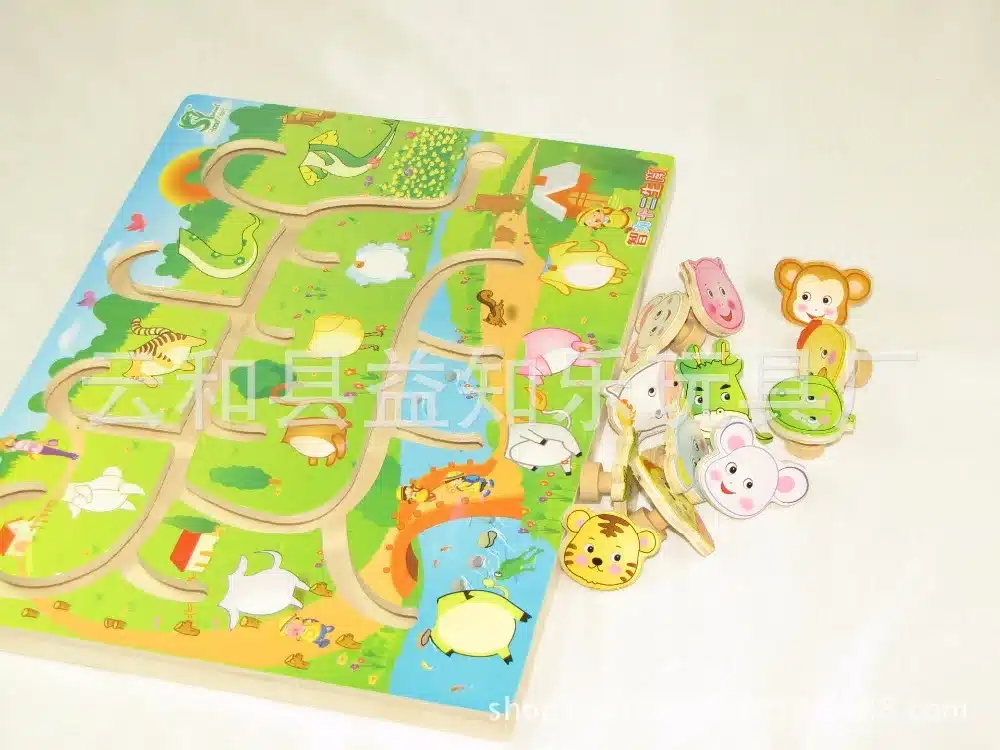 Educational Early Learning Slide Puzzle Kids Wooden Toys for Children Labyrinth Puzzle Animal-Body-Match Maze Intelligence W268 16