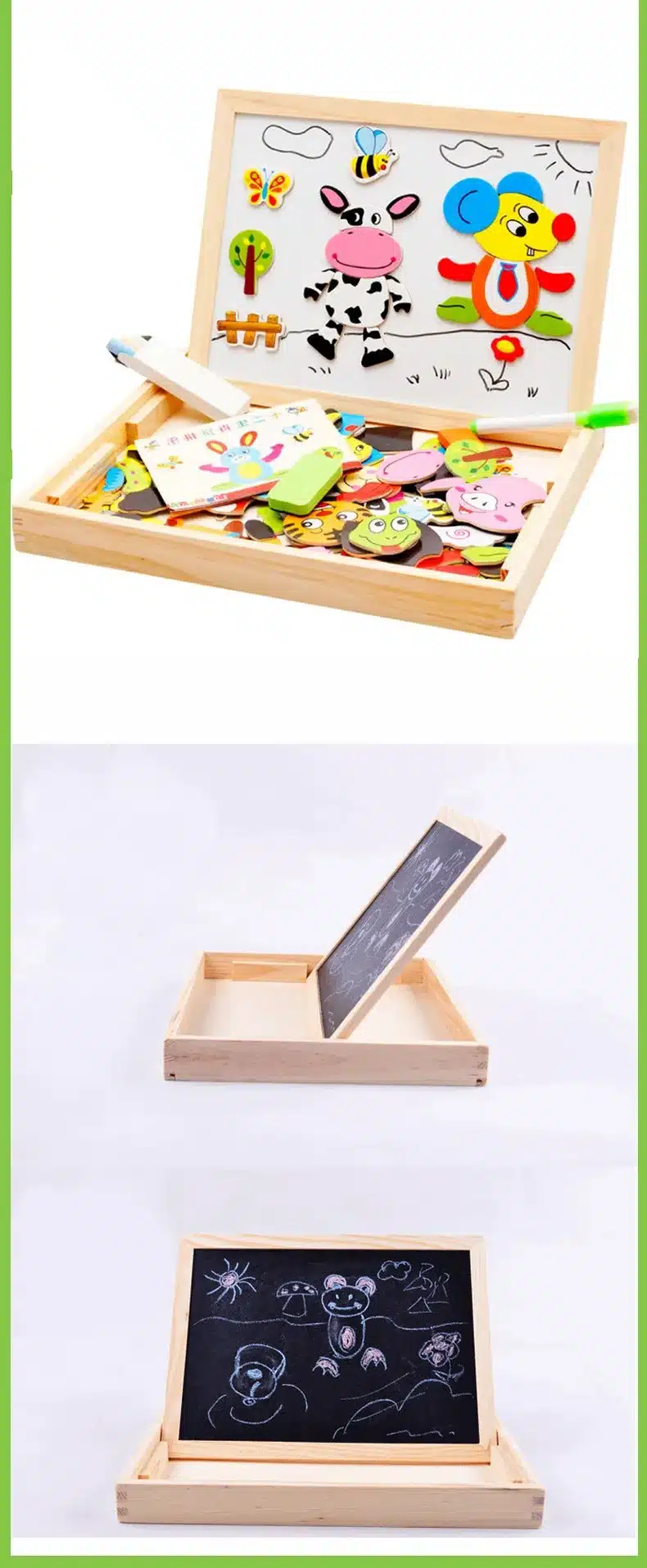 Wooden toyMultifunctional Educational Farm Jungle Animal Wooden Magnetic Puzzle Children Kids Jigsaw Baby's Drawing Board 5