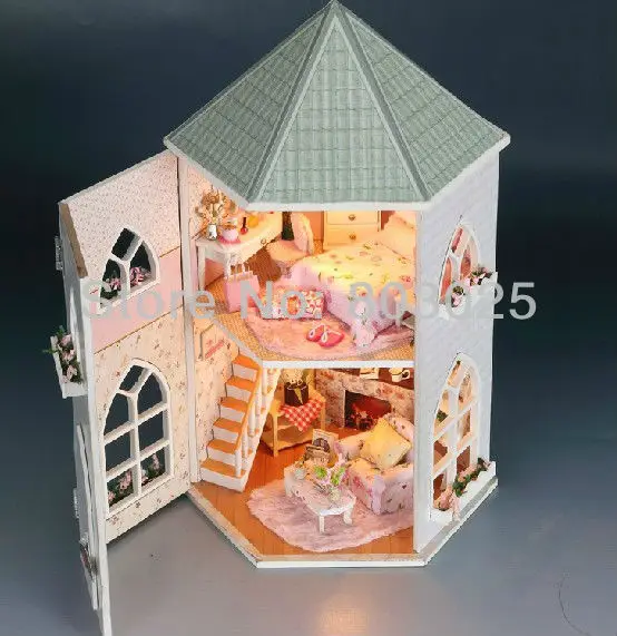 Dollhouse DIY Kit Toys for Children,Wooden Miniature Doll House Furnitures Assembling Scale Model Puzzle English instructions 1