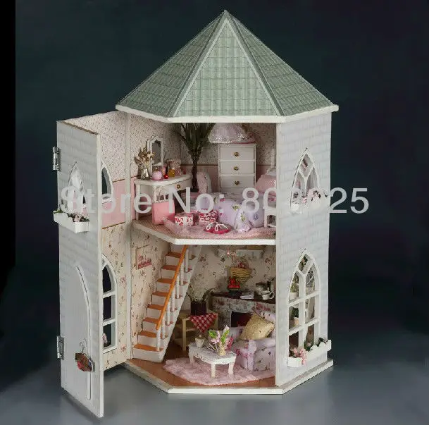 Dollhouse DIY Kit Toys for Children,Wooden Miniature Doll House Furnitures Assembling Scale Model Puzzle English instructions 2