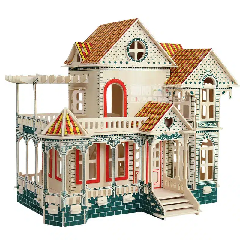DIY kids wooden puzzle miniature baby doll house Wood House Villa kit play house toy gift puzzles 9