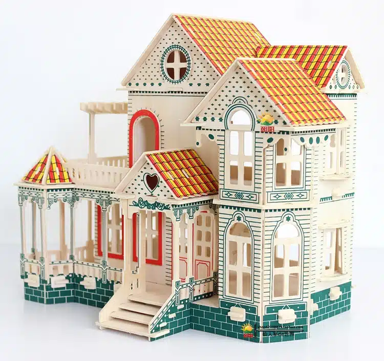 DIY kids wooden puzzle miniature baby doll house Wood House Villa kit play house toy gift puzzles 10