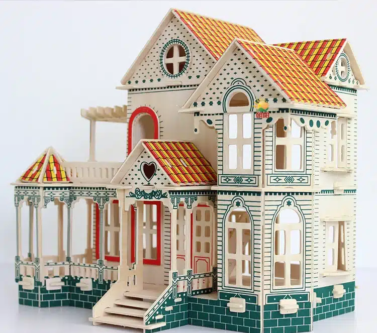 DIY kids wooden puzzle miniature baby doll house Wood House Villa kit play house toy gift puzzles 11