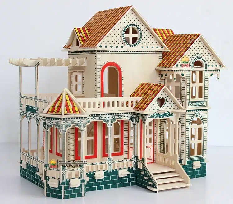 DIY kids wooden puzzle miniature baby doll house Wood House Villa kit play house toy gift puzzles 12