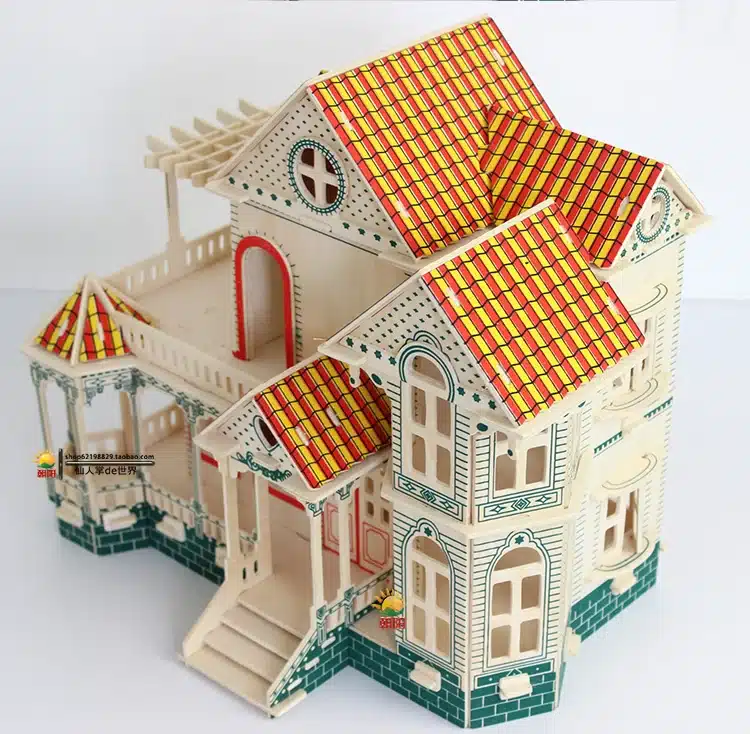 DIY kids wooden puzzle miniature baby doll house Wood House Villa kit play house toy gift puzzles 13